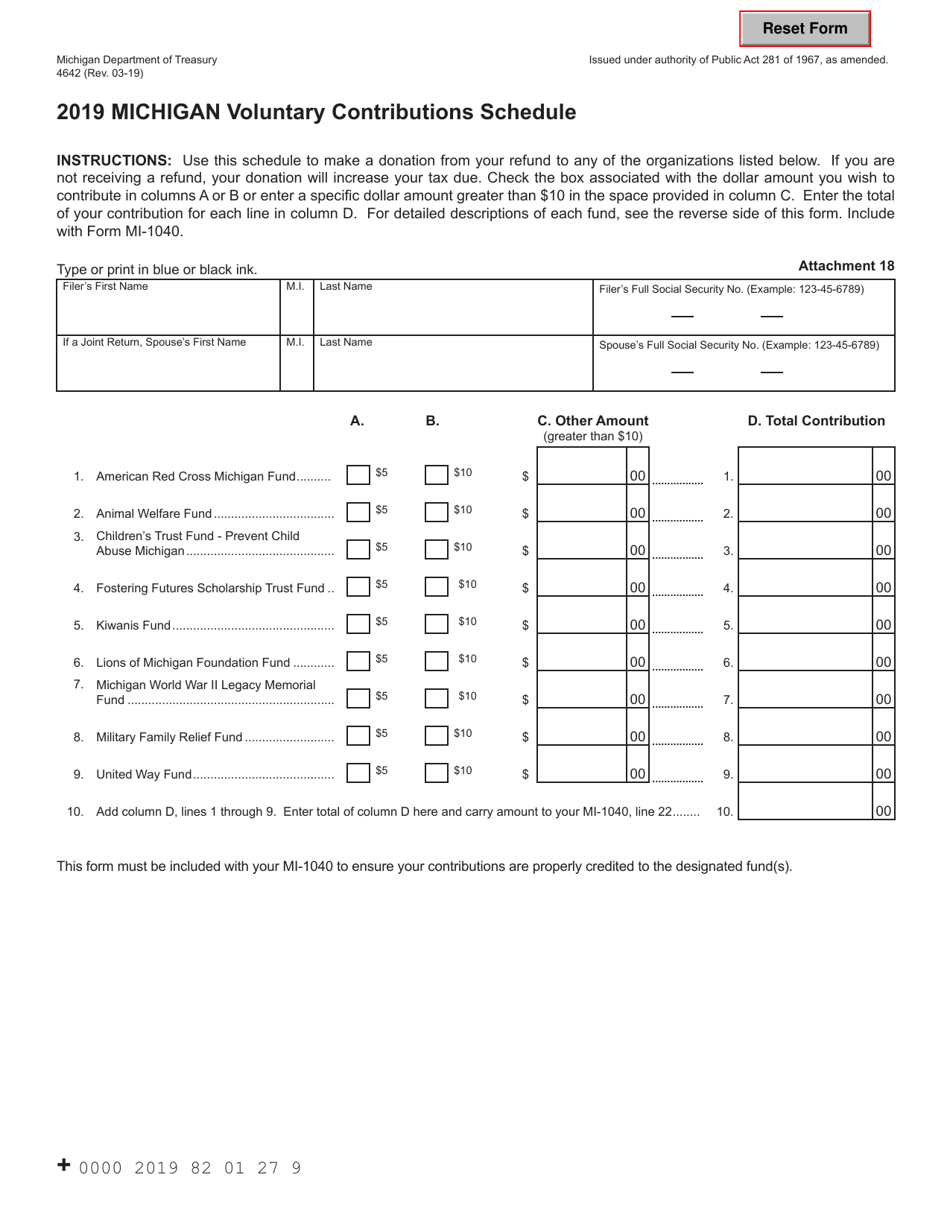 Form 4642 Michigan Voluntary Contributions Schedule - Michigan, Page 1