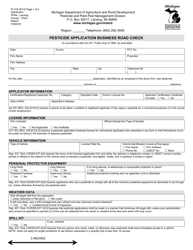 Form PI-218 Pesticide Application Business Road Check - Michigan