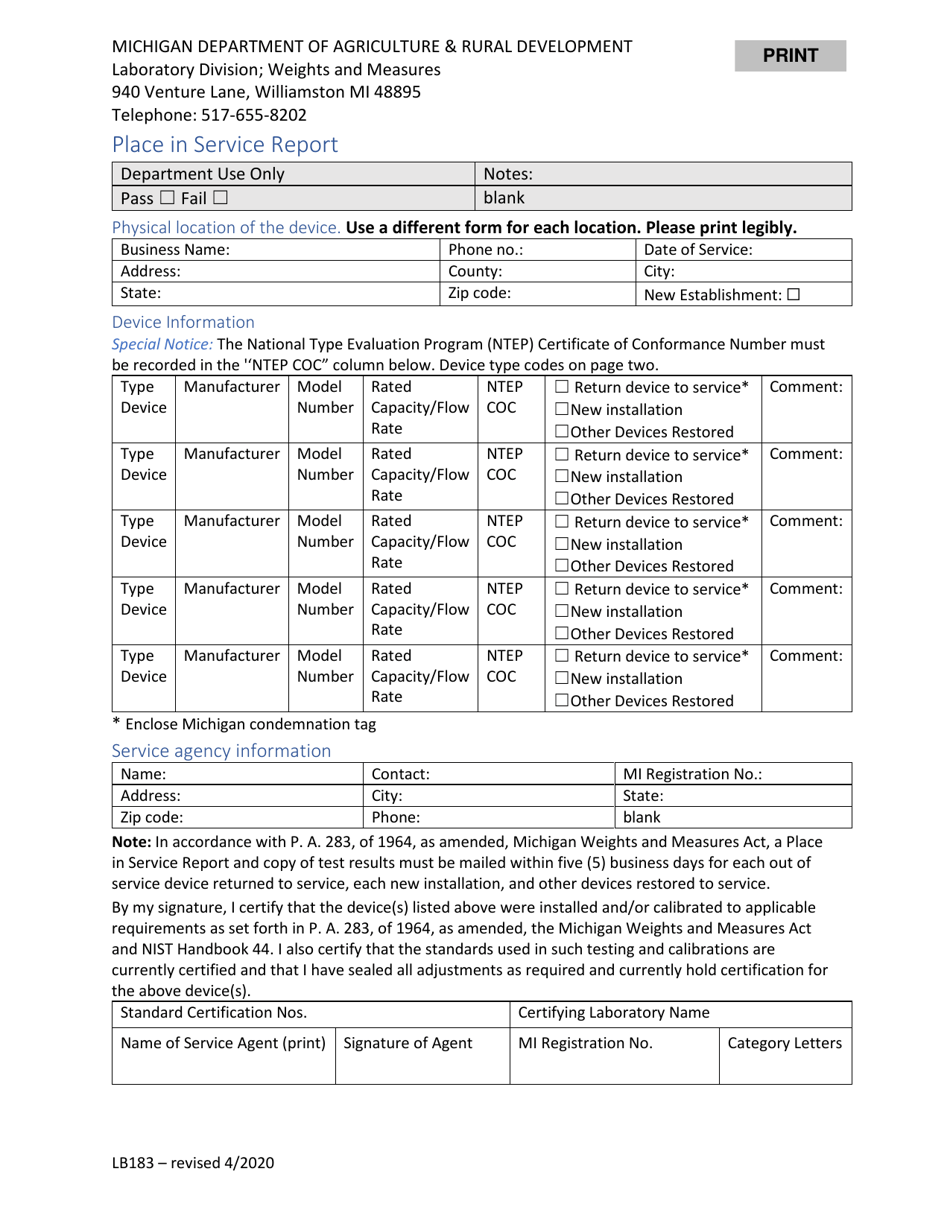 Form LB183 - Fill Out, Sign Online and Download Fillable PDF, Michigan ...