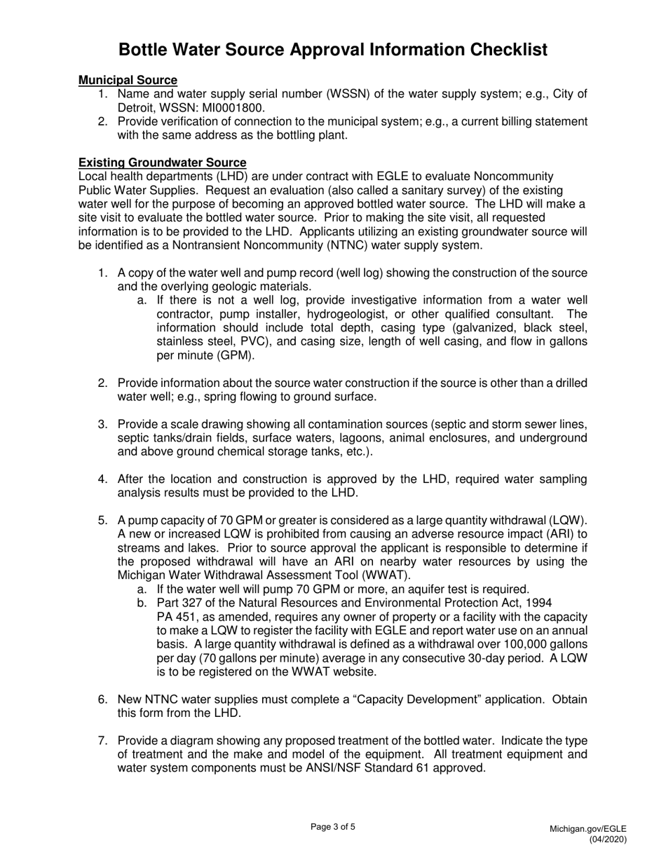 Application for State of Michigan Bottled Water Source Approval - Michigan, Page 3