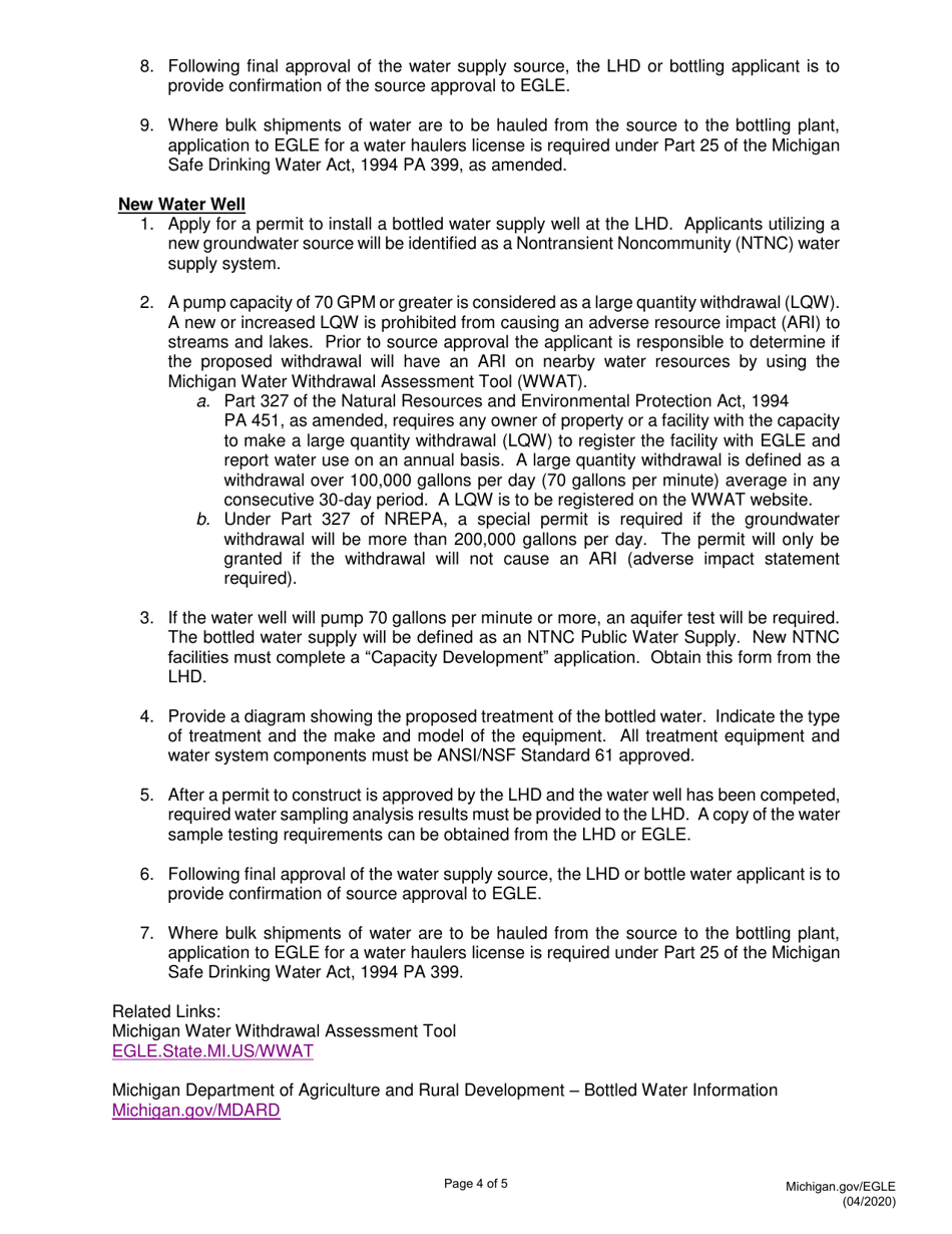 Application for State of Michigan Bottled Water Source Approval - Michigan, Page 4