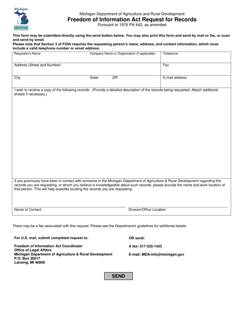 Freedom of Information Act Request for Records - Michigan Download Pdf