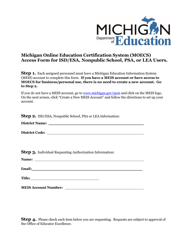 Michigan Online Education Certification System (Moecs) Access Form for Isd/Esa, Nonpublic School, Psa, or Lea Users - Michigan