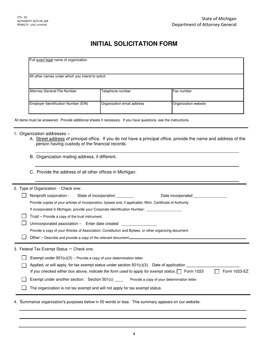 Form CTS-01 Initial Solicitation Form - Michigan, Page 4