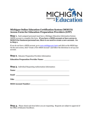 Michigan Online Education Certification System (Moecs) Access Form for Education Preparation Providers (Epp) - Michigan