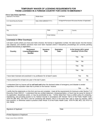 Temporary Waiver of Licensing Requirement for Those Licensed in a Foreign Country for Covid-19 Emergency - Michigan, Page 2