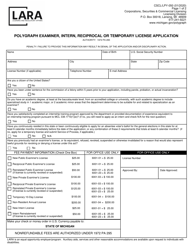 Document preview: Form CSCL/LPY-050 Polygraph Examiner, Intern, Reciprocal or Temporary License Application - Michigan