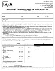 Form CSCL/PEO-010 Professional Employer Organization License Application - Michigan