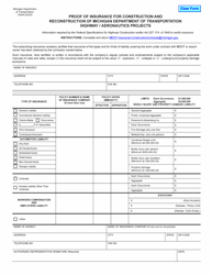 Document preview: Form 1304A Proof of Insurance for Construction and Reconstruction of Michigan Department of Transportation Highway/Aeronautics Projects - Michigan