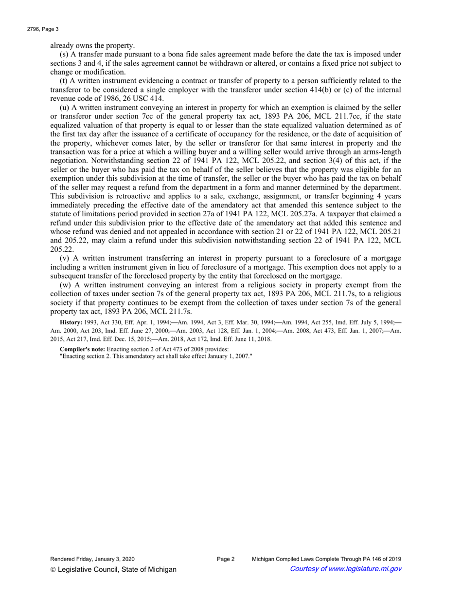 Form 2796 Application for State Real Estate Transfer Tax (Srett) Refund - Michigan, Page 3
