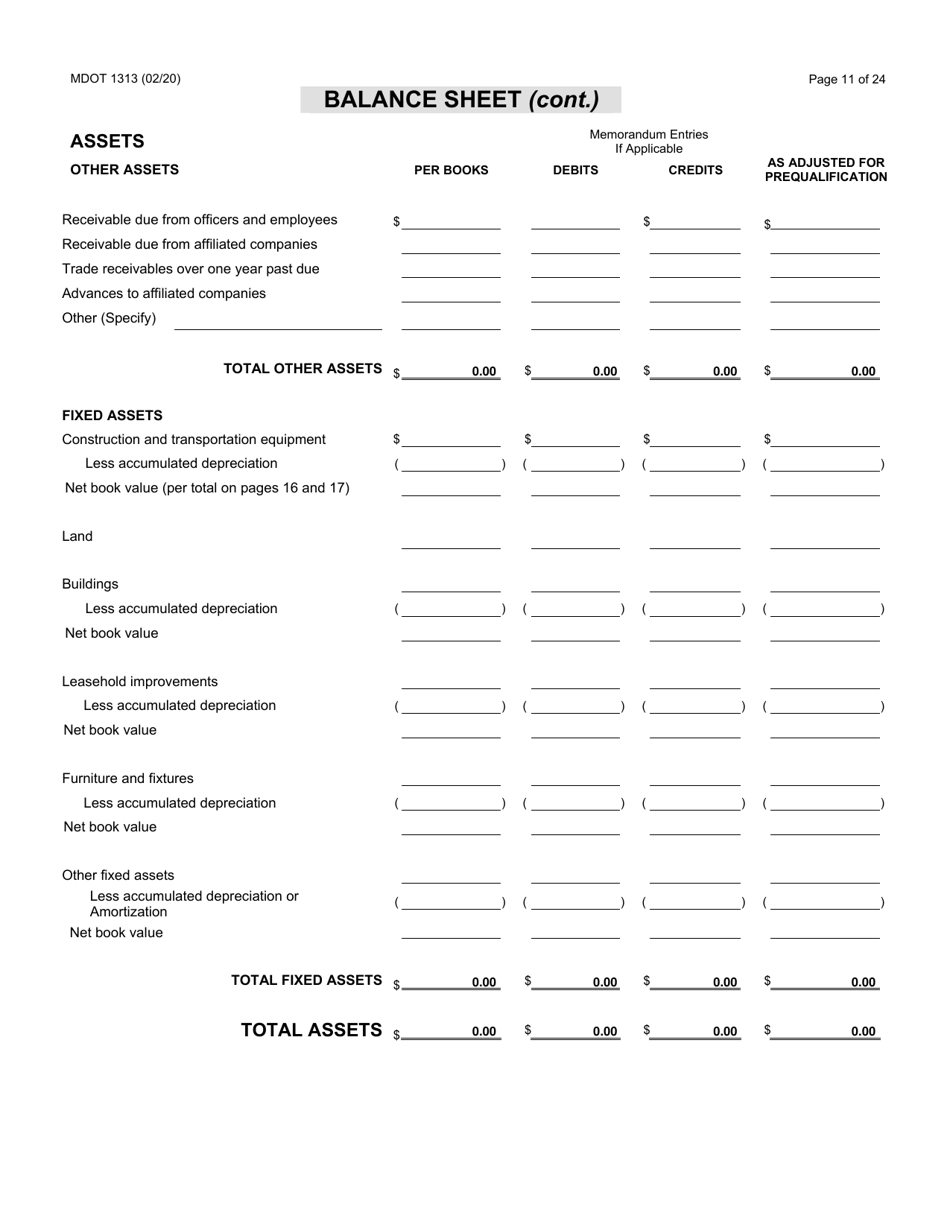 Form 1313 Construction Prequalification Application - Michigan, Page 11