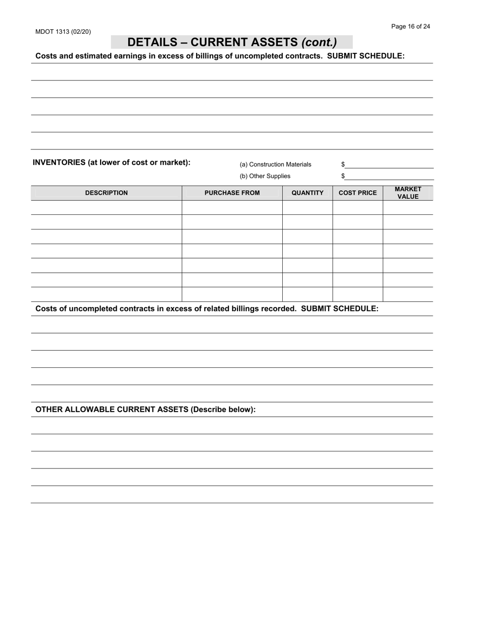 Form 1313 Construction Prequalification Application - Michigan, Page 16