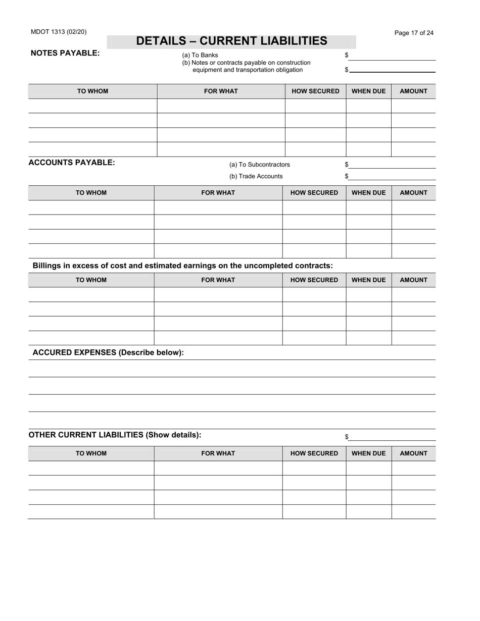 Form 1313 Construction Prequalification Application - Michigan, Page 17