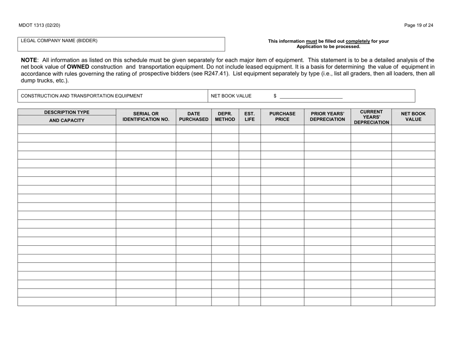 Form 1313 Construction Prequalification Application - Michigan, Page 19