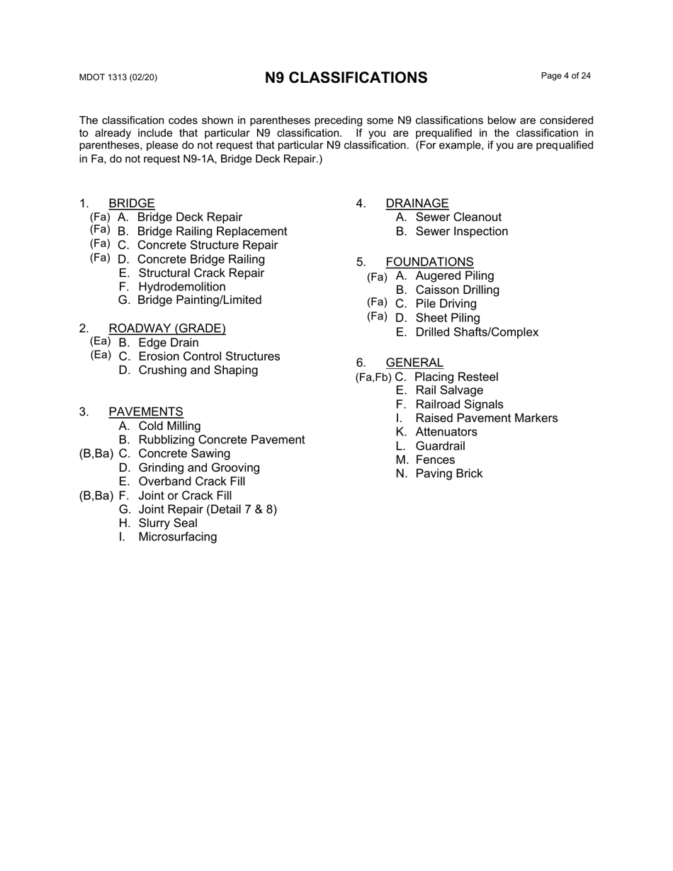 Form 1313 Construction Prequalification Application - Michigan, Page 4