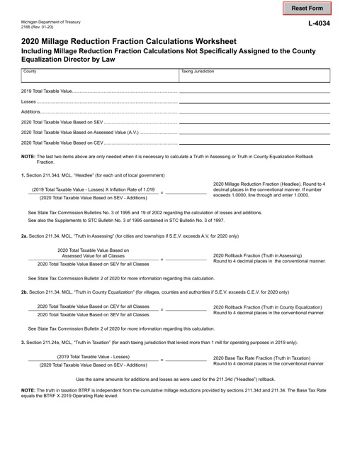 Form 2166 (L-4034) Download Fillable PDF or Fill Online Millage