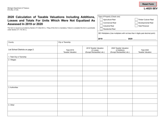 Form 610 (L-4025 SEV) Calculation of Taxable Valuations Including Additions, Losses and Totals for Units Which Were Not Equalized as Assessed in 2019 or 2020 - Michigan