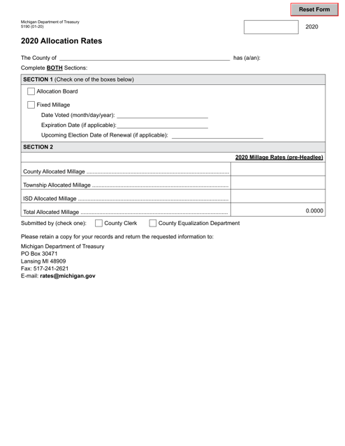 Form 5190 Allocation Rates - Michigan, 2020