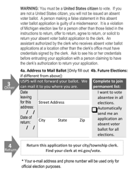 Michigan Absent Voter Ballot Application - Large Print - Michigan, Page 2