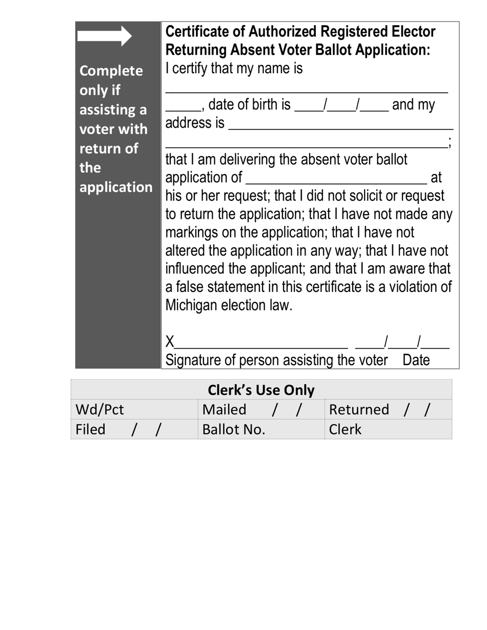 Michigan Absent Voter Ballot Application - Large Print - Michigan, Page 3