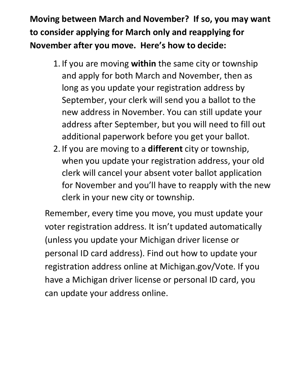 Michigan Absent Voter Ballot Application - Large Print - Michigan, Page 5