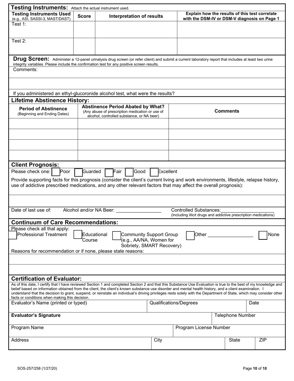 Form SOS-257/258 Download Fillable PDF or Fill Online Request for ...