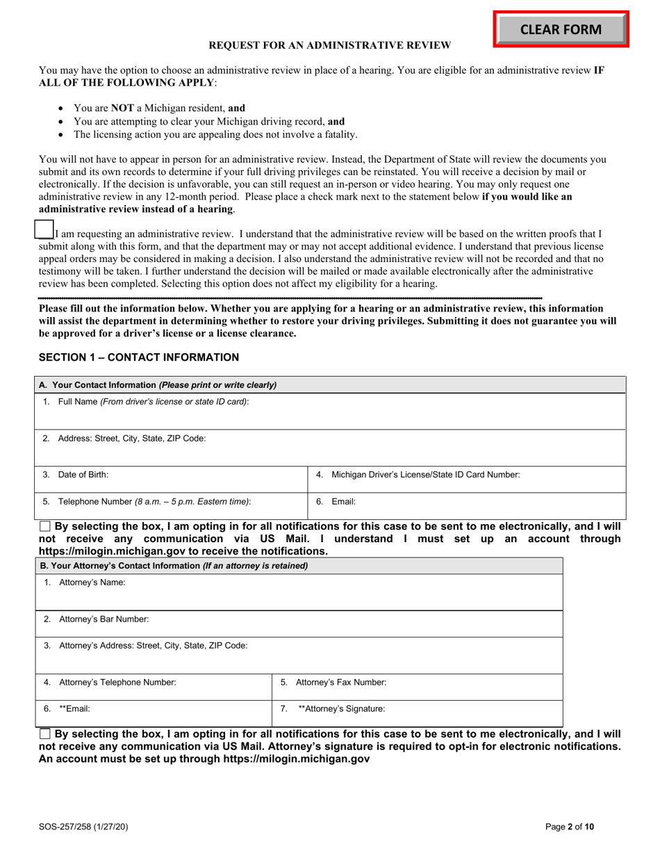 Form SOS-257/258 Download Fillable PDF or Fill Online Request for ...