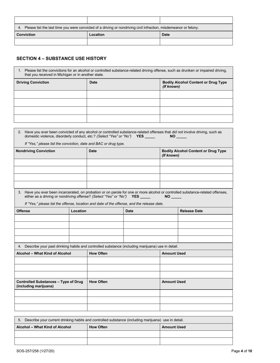 Form SOS-257 / 258 Request for Hearing - Michigan, Page 4