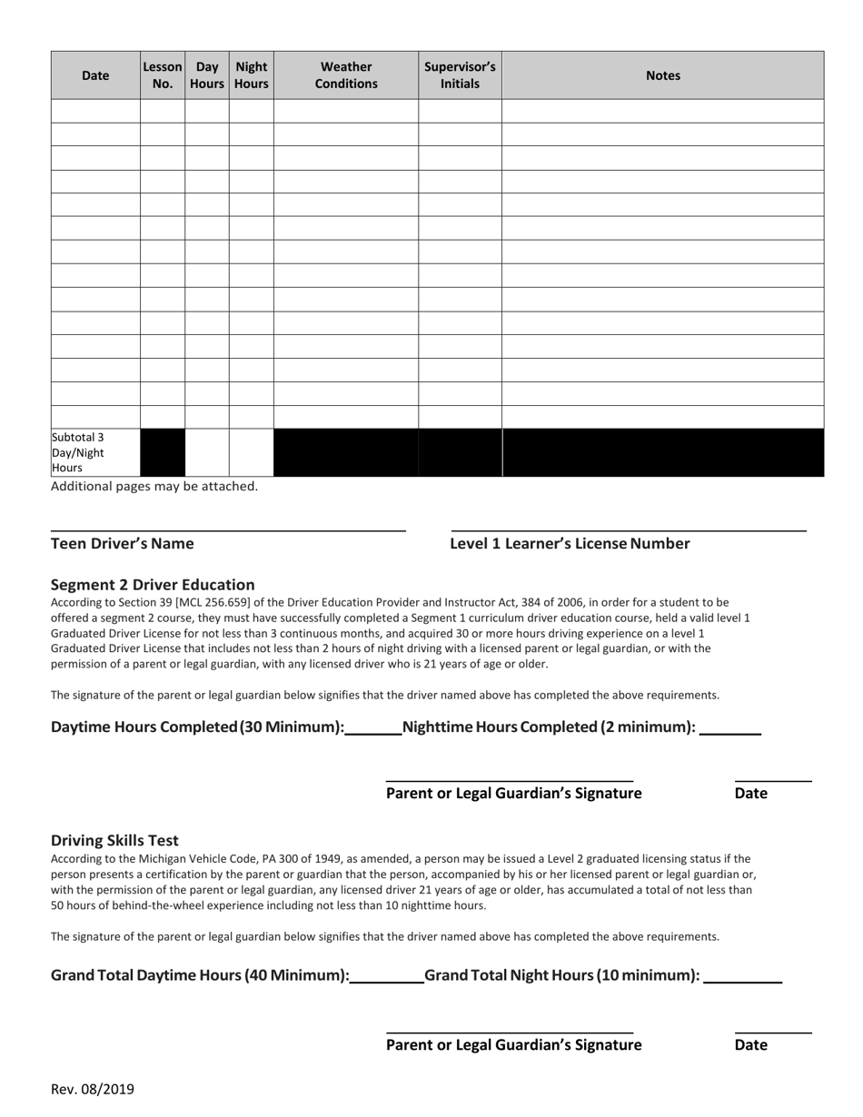Michigan michigan supervised driving log fill out sign online and