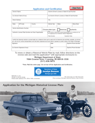 Form BDVR-96 Application for the Michigan Historical License Plate - Michigan