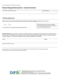 Document preview: Form FIS1140 Michigan Mortgage Broker Application - Exemption Declaration - Michigan
