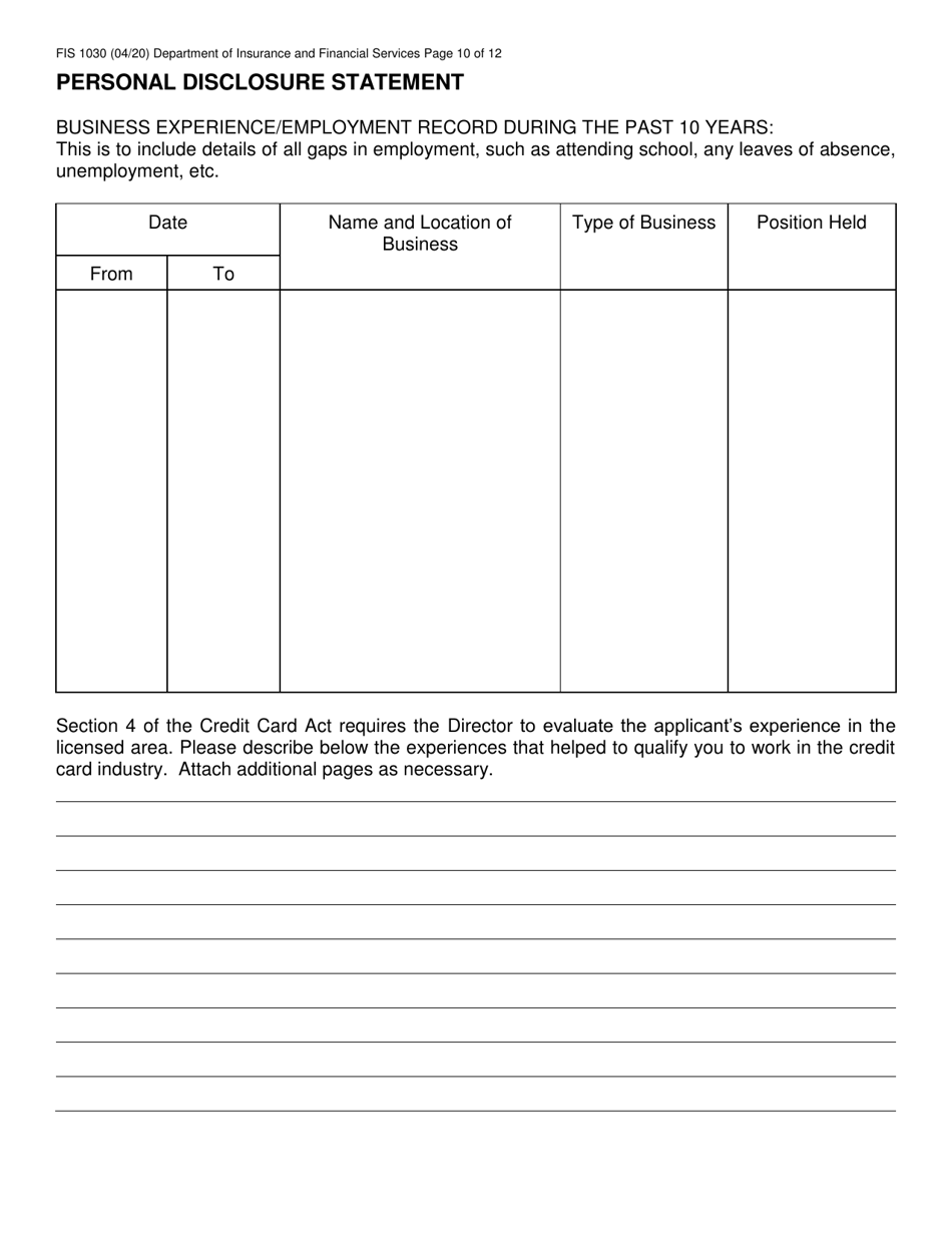 Form FIS1030 Credit Card License Application - Michigan, Page 14