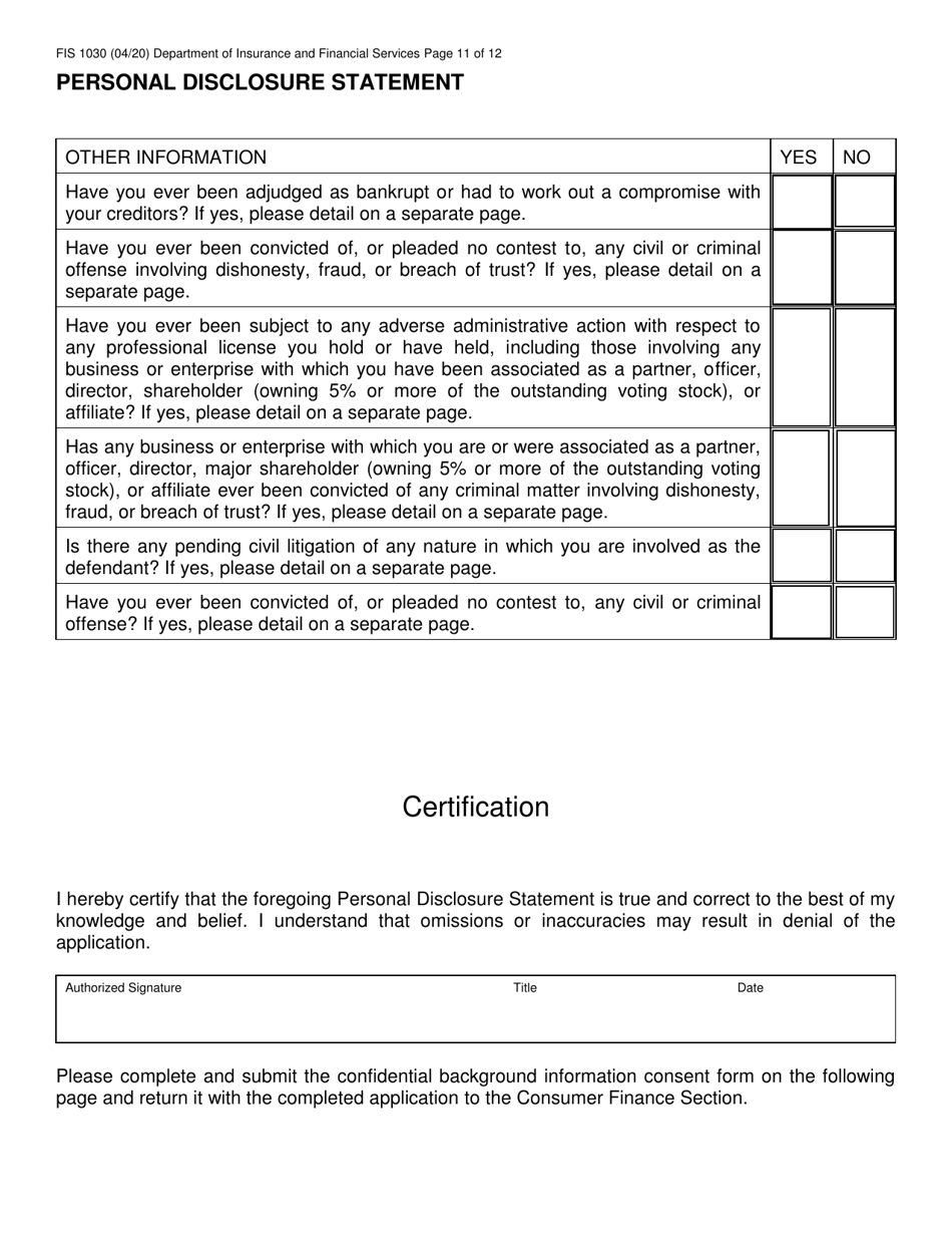 Form FIS1030 Credit Card License Application - Michigan, Page 15