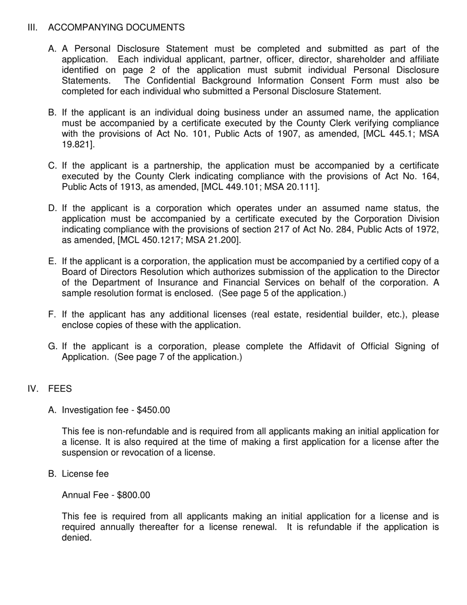 Form FIS1030 Credit Card License Application - Michigan, Page 3