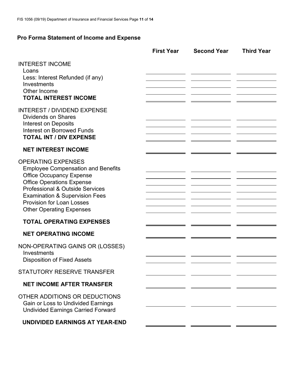 Form FIS1056 Application for Permission to Organize a State-Chartered Credit Union - Michigan, Page 11