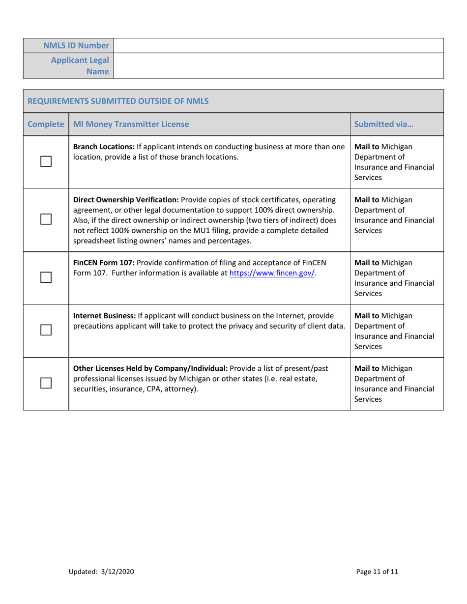 Mi Money Transmitter License New Application Checklist (Company) - Michigan, Page 11