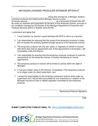 Document preview: Form FIS2354 Michigan Licensed Producer Sponsor Affidavit - Michigan