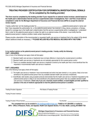 Form FIS2326 &quot;Treating Provider Certification for Experimental/Investigational Denials&quot; - Michigan