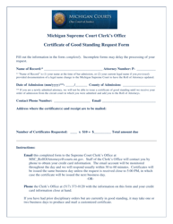 Document preview: Certificate of Good Standing Request Form - Michigan