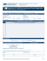 Form AG-00890 &quot;Application for Soil/Plant Amendment Product Registration&quot; - Minnesota