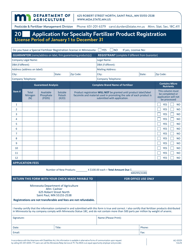 Form AG-00129 &quot;Application for Specialty Fertilizer Product Registration&quot; - Minnesota