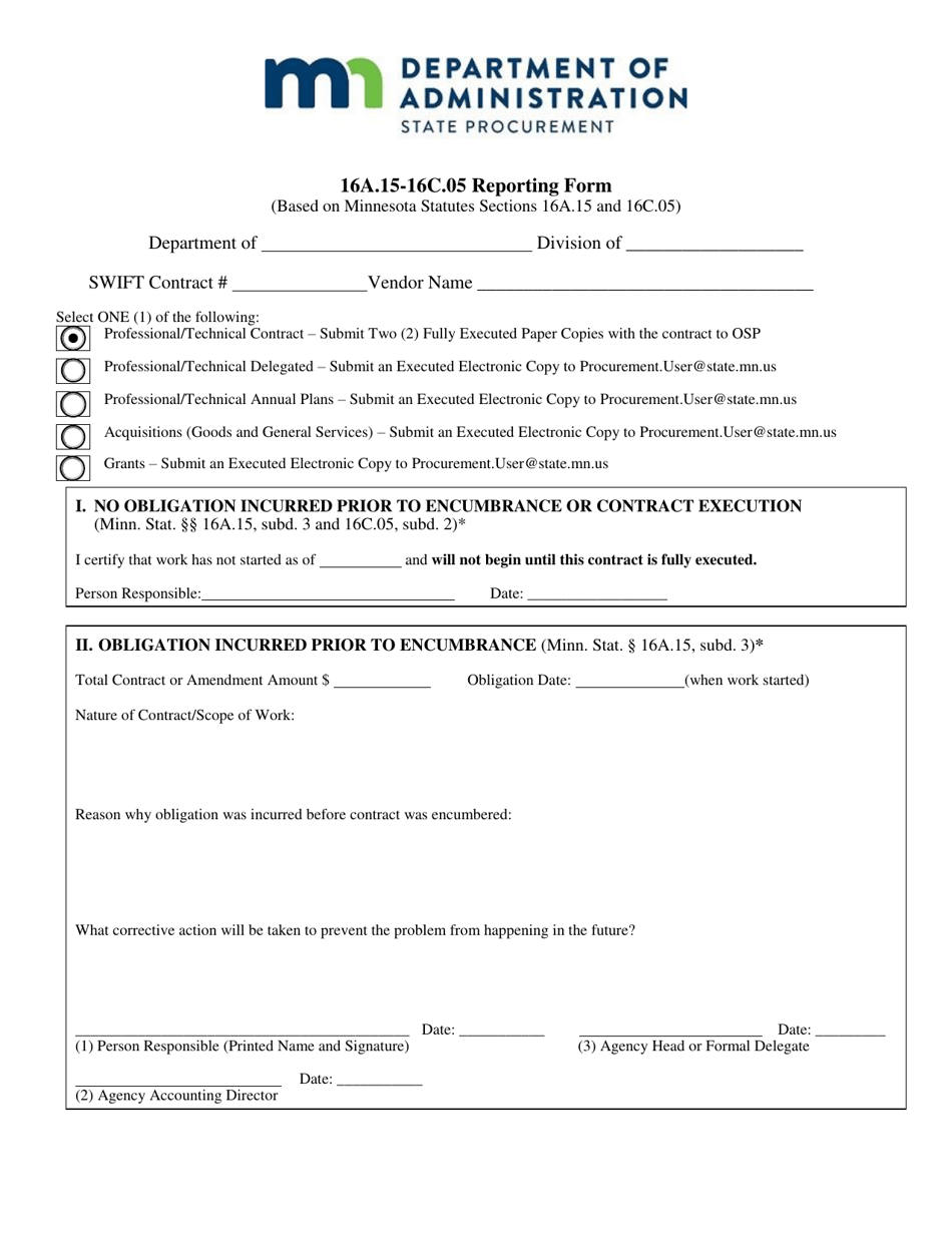 16a.15-16c.05 Reporting Form - Minnesota, Page 1