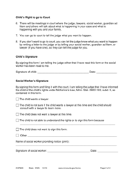 Form CHP903 &quot;Social Services Notice to Child Age 10 or Older of Right to Lawyer and Right to Go to Court&quot; - Minnesota, Page 2
