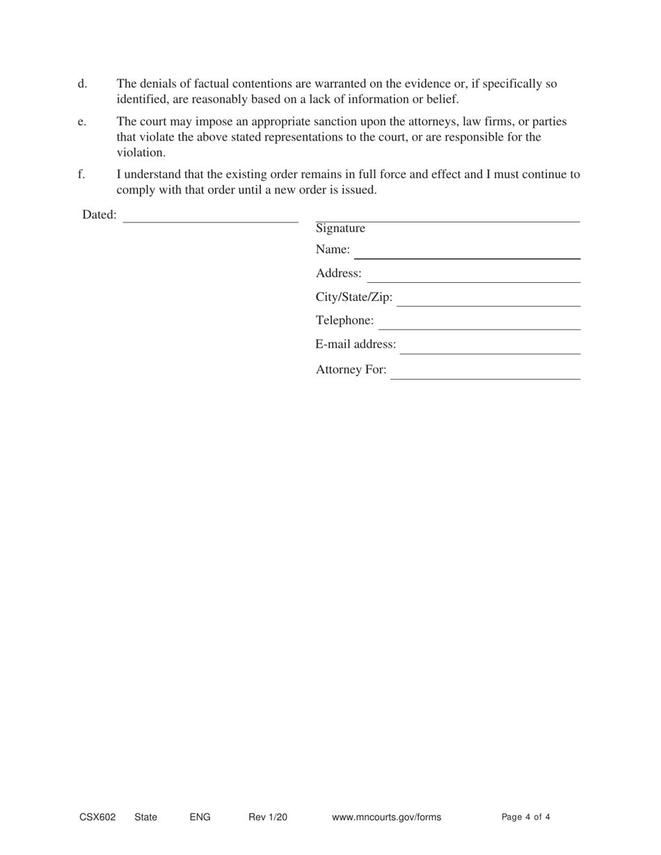 Form CSX602 Motion to Correct Clerical Mistakes - Minnesota, Page 4