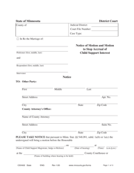 Form CSX402 Notice of Motion and Motion to Stop Accrual of Child Support Interest - Minnesota