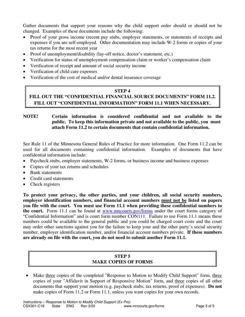 Instructions for Form CSX302 Response to Motion to Modify Support - Minnesota, Page 3