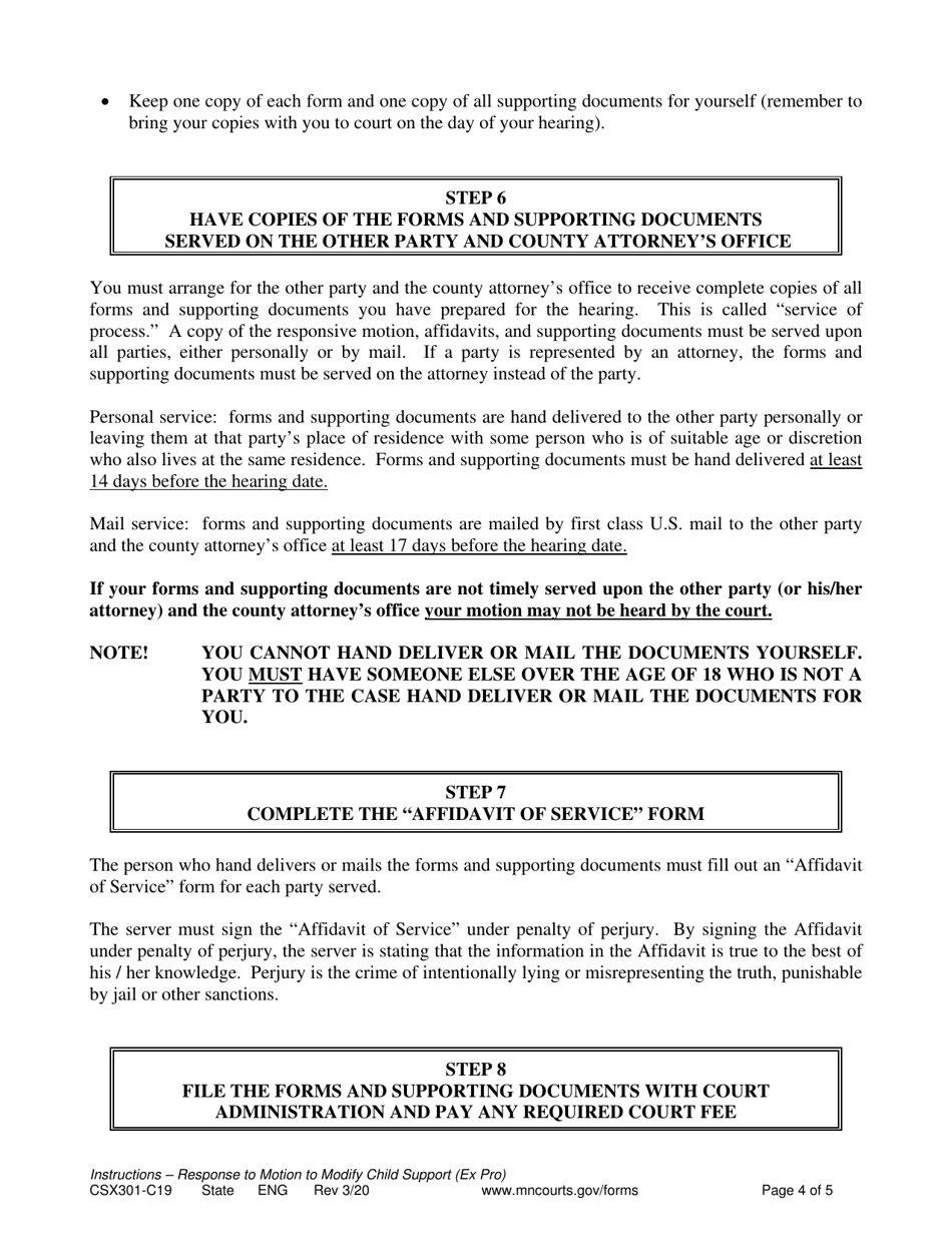 Instructions for Form CSX302 Response to Motion to Modify Support - Minnesota, Page 4