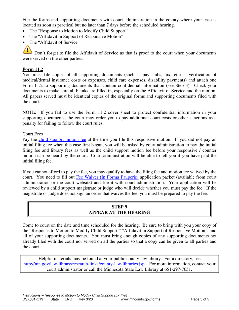 Instructions for Form CSX302 Response to Motion to Modify Support - Minnesota, Page 5