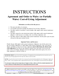 Document preview: Instructions for Form CSX1105 Agreement and Order to Waive (Or Partially Waive) Cost-Of-Living Adjustment - Minnesota