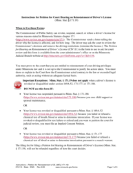 Document preview: Instructions for Form CIV111 Petition for Court Hearing on Reinstatement of Driver's License - Minnesota
